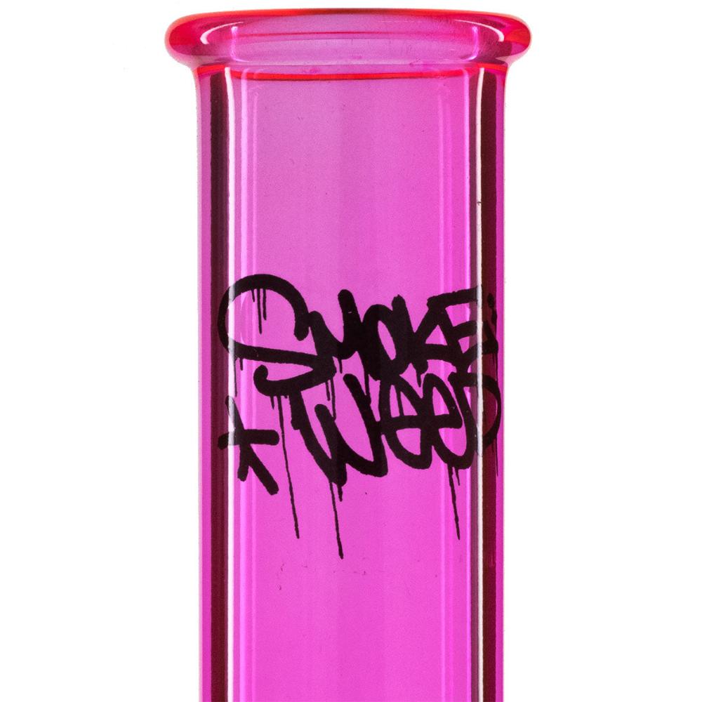 Tall Bubble 29cm Glass Bong - Pink Smoke Weed Graffiti close up artwrok