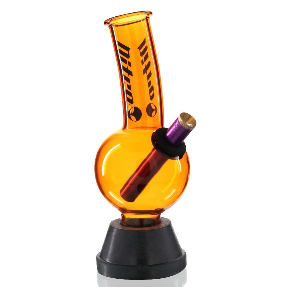 Medium Bent Bubble 22cm Glass Bong - Yellow Nitro Logo right