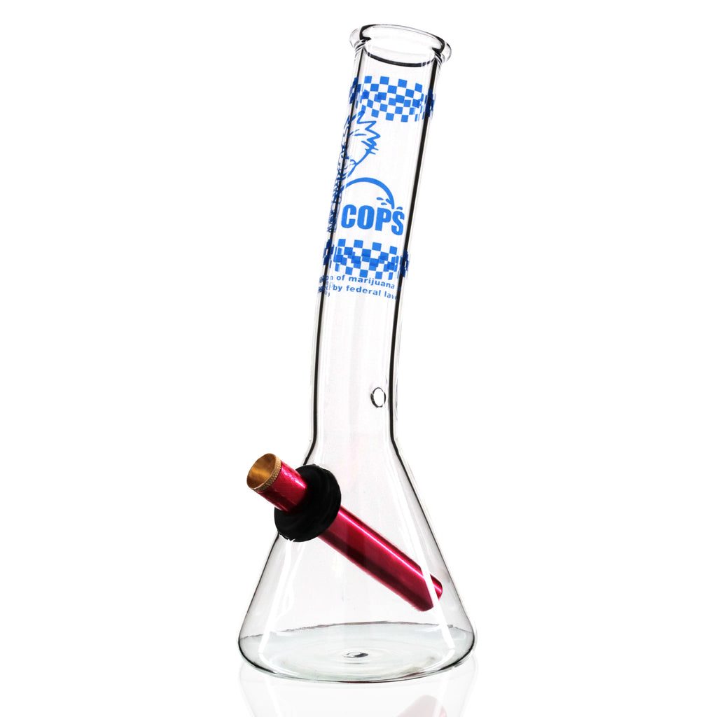 Bent Neck Beaker 27cm Glass Bong - Fuck The Police side