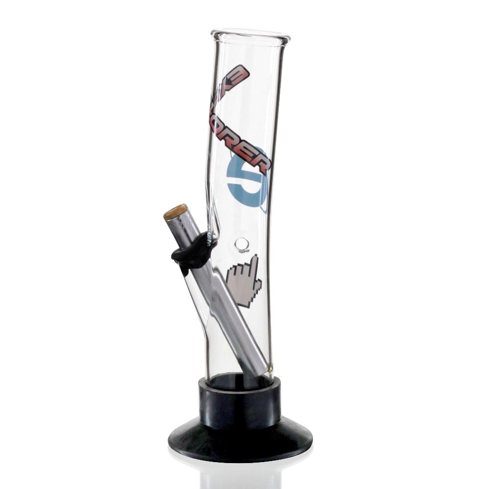 Bent Tube 24cm Glass Bong - Explorer Logos left side