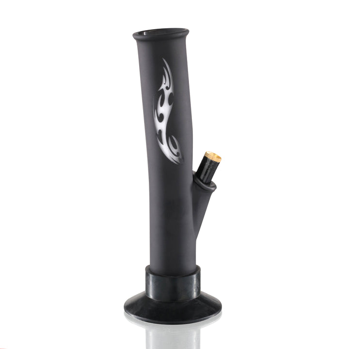 Bent Tube 24cm Glass Bong - Black Frosted Tribal Tattoo side