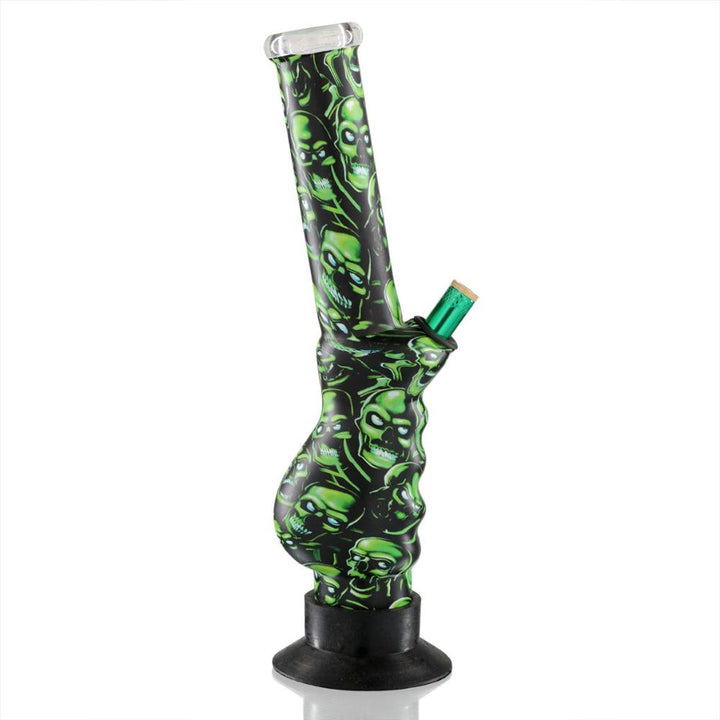 Large Gripper 33cm Glass Bong - Green Skull Pattern right side