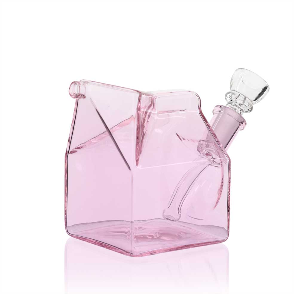 Cute Milk Carton Glass Bong - Pink side