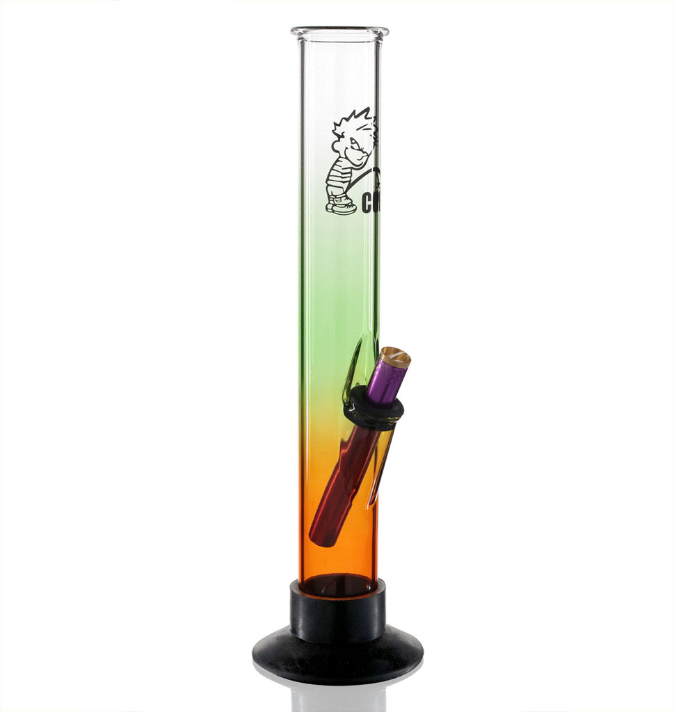 Large Tube 33cm Glass Bong - Teal Orange Fade Fuck The Police left