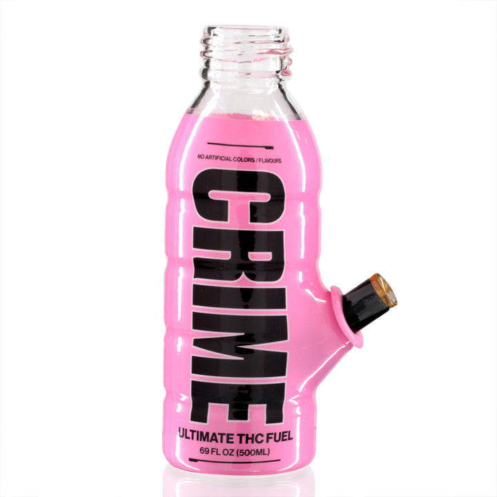 Mini Bottle 17.5cm Glass Bong - Crime Pink front