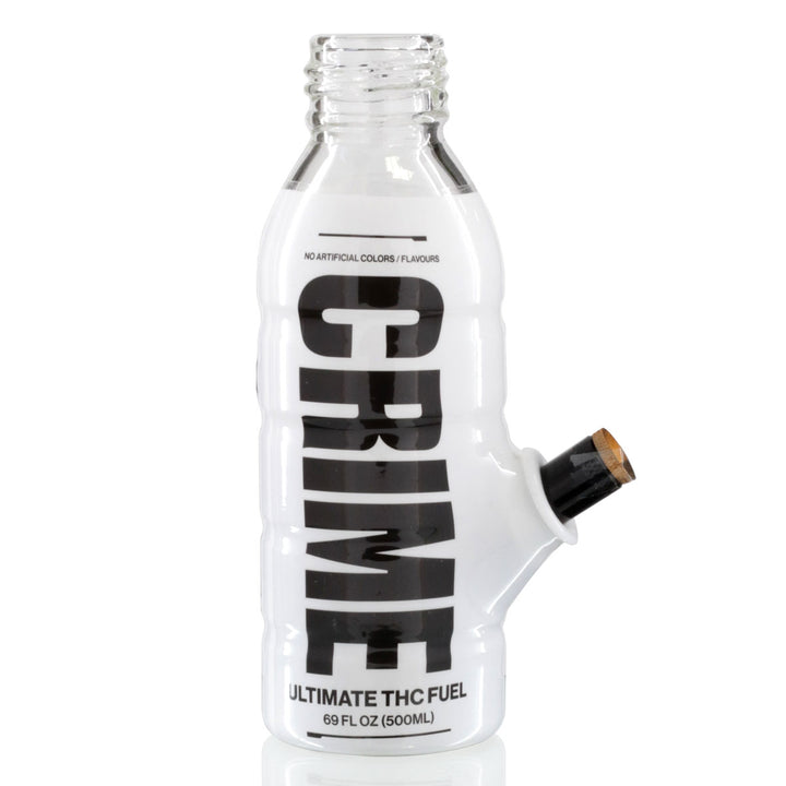 Mini Bottle 17.5cm Glass Bong - Crime White front