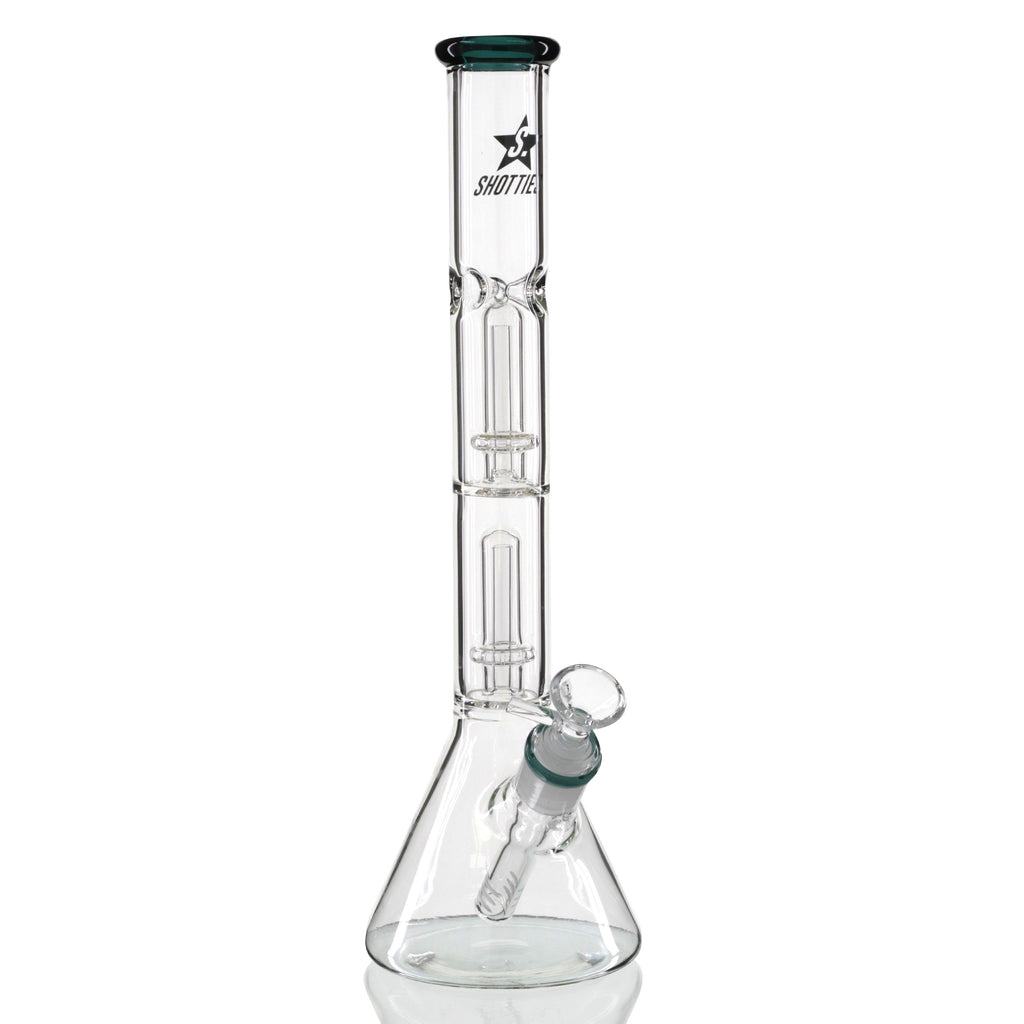 Shotties 35cm Glass Double Fountain Beaker Bong - Clear/Teal front