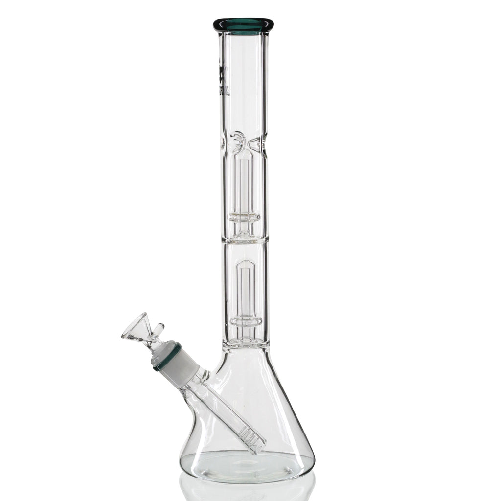 Shotties 35cm Glass Double Fountain Beaker Bong - Clear/Teal left