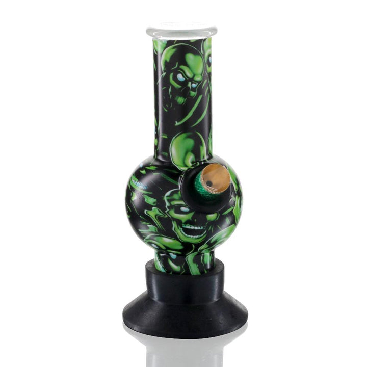 Mini Bubble 17cm Glass Bong - Green Skull Pattern front