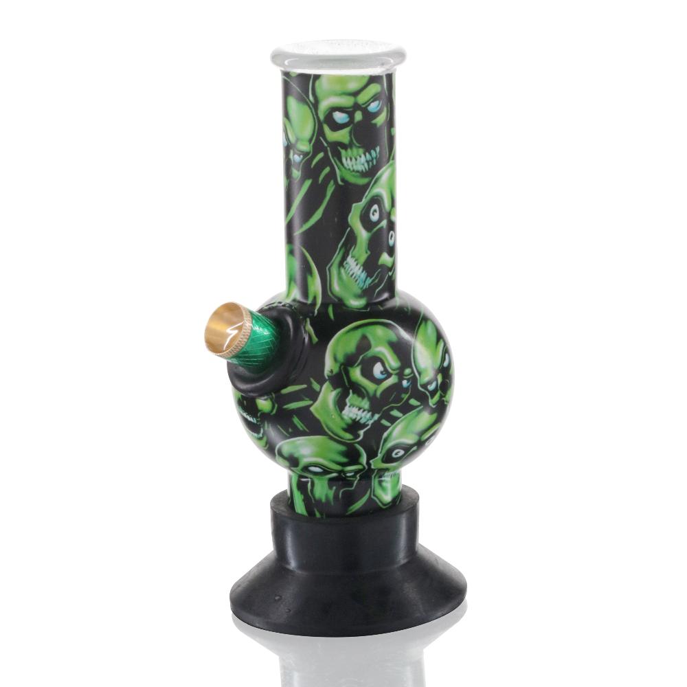 Mini Bubble 17cm Glass Bong - Green Skull Pattern side