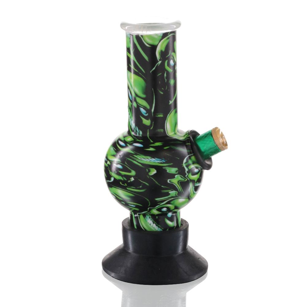 Mini Bubble 17cm Glass Bong - Green Skull Pattern back