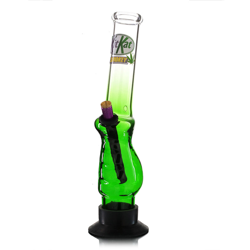 Large Gripper 33cm Glass Bong - Green Fade Kit Kat Smokey front