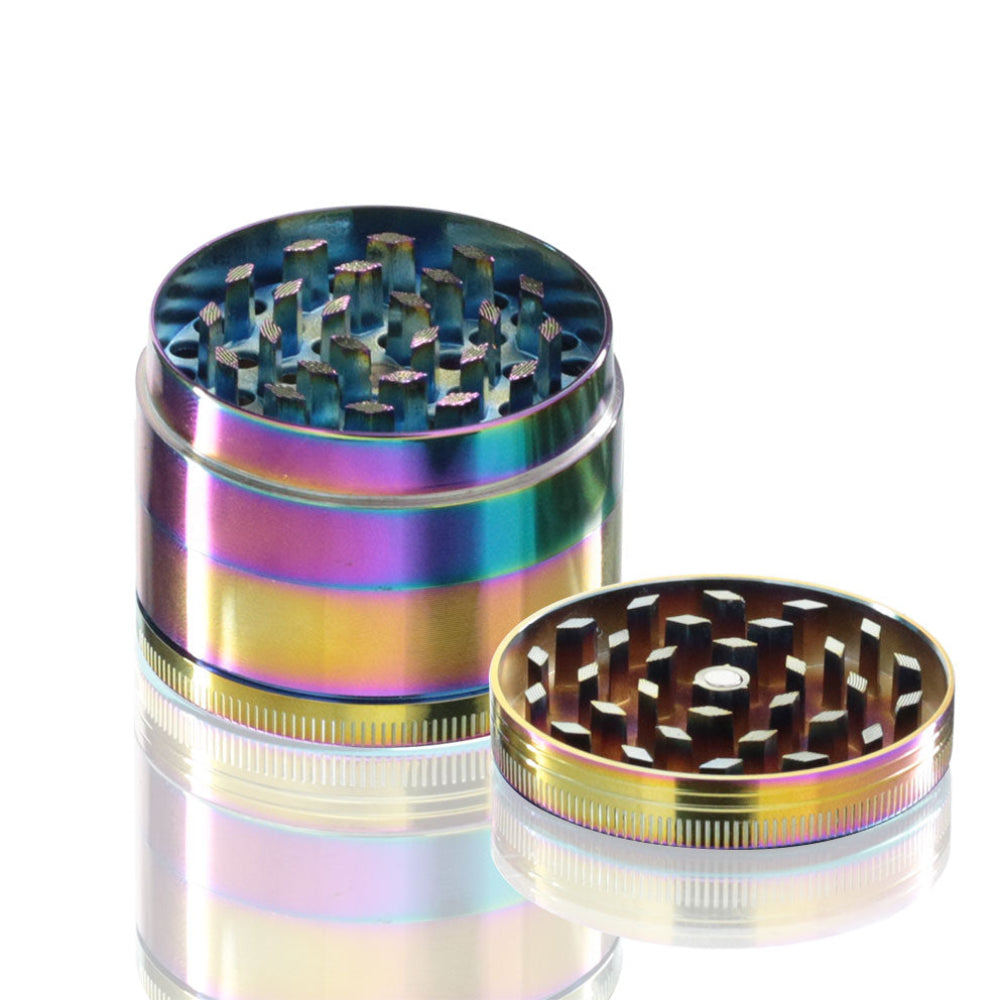 Round Metal Weed and Herb Grinder - Rainbow open