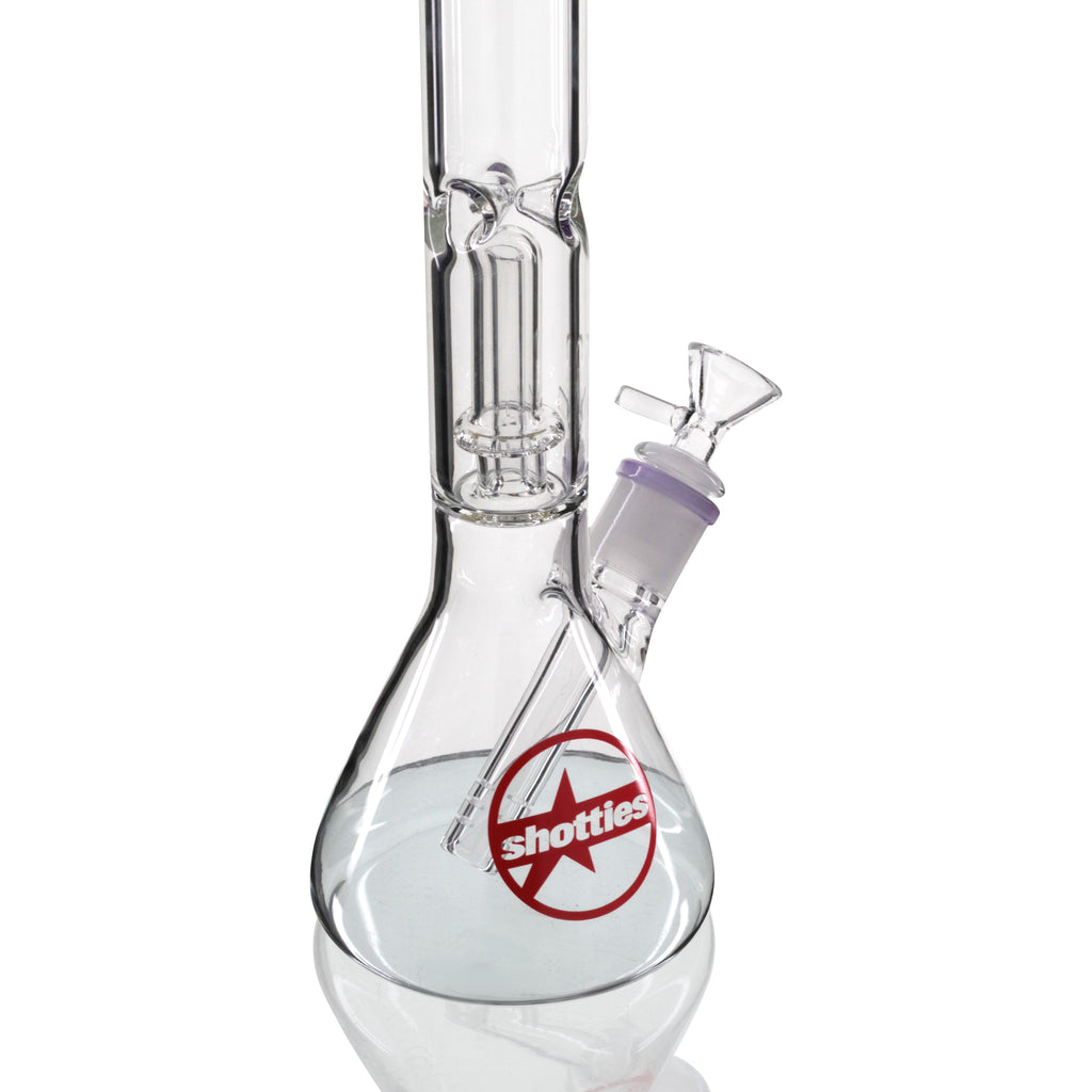 Shotties 30cm Single Fountain Glasss Beaker Bong - Clear/Purple base