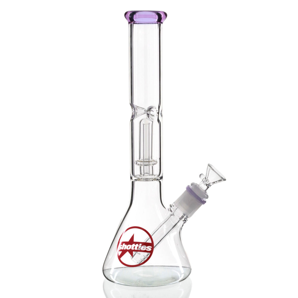 Shotties 30cm Single Fountain Glasss Beaker Bong - Clear/Purple side