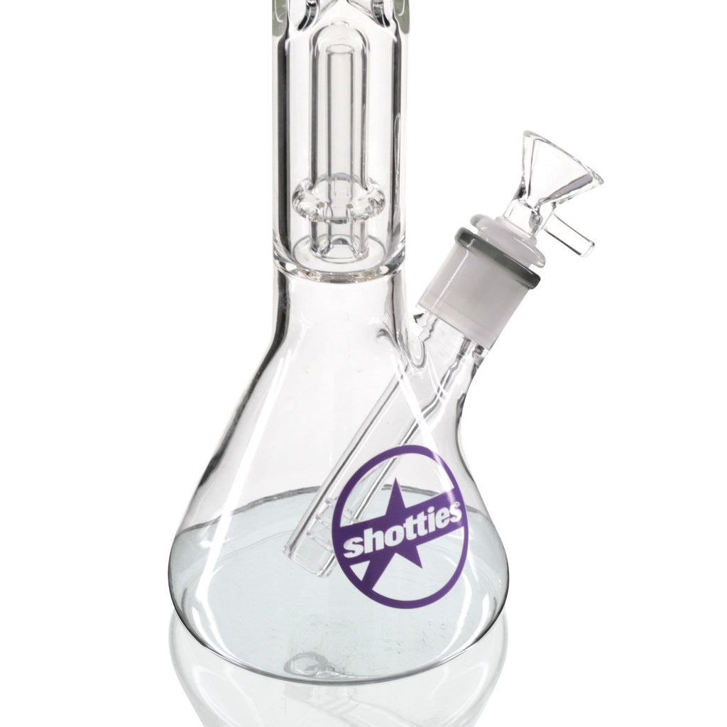 Shotties 30cm Single Fountain Glasss Beaker Bong -Clear/Smoke base logo