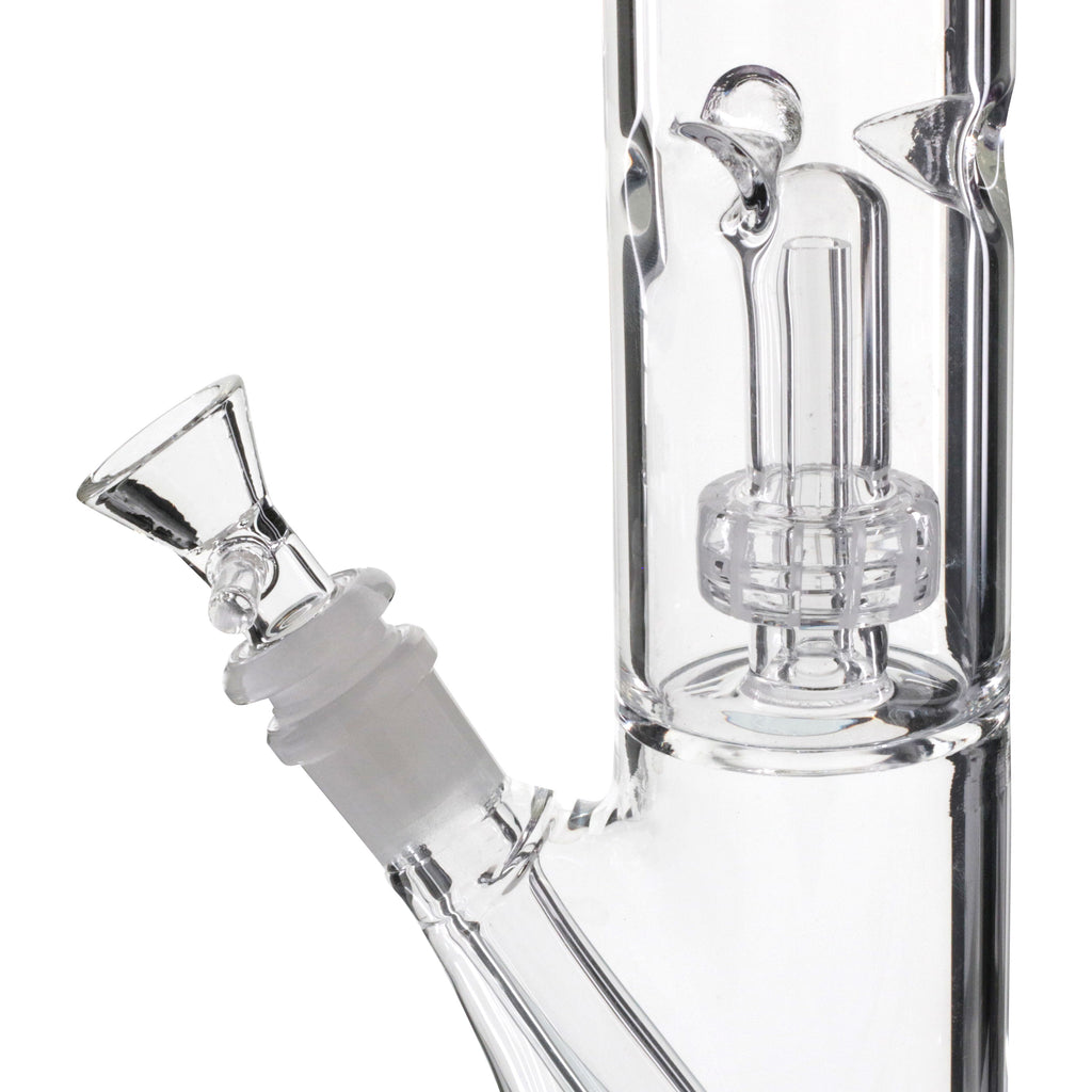 Shottie 35cm Slit Diffuser Pillar Glass Bong - Clear/Purple close up  stem