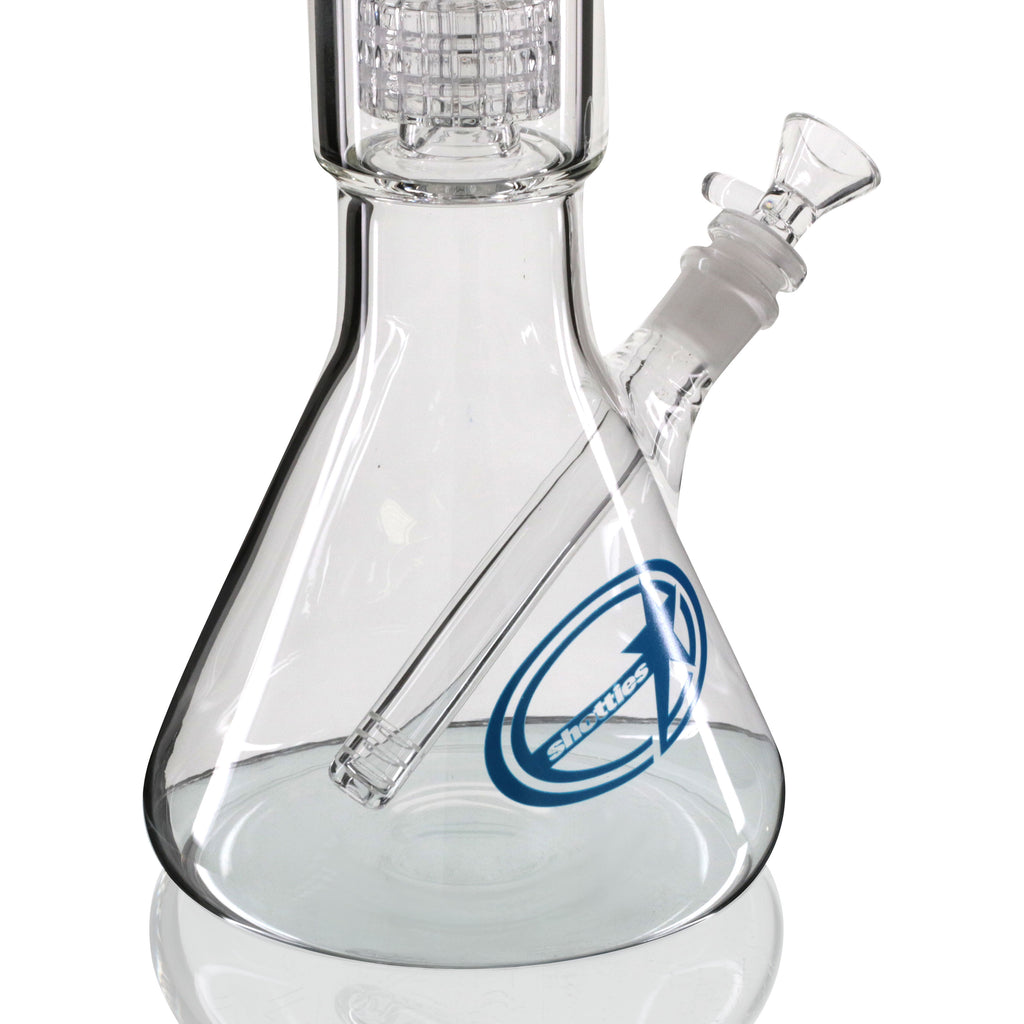 Shotties 40cm Glass Slit Fountain Beaker Bong - Clear close up logo