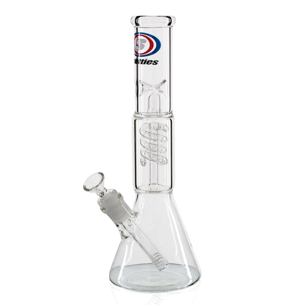 Shotties 30cm Spiral Perk Glass Beaker Bong - Clear/Smoke left