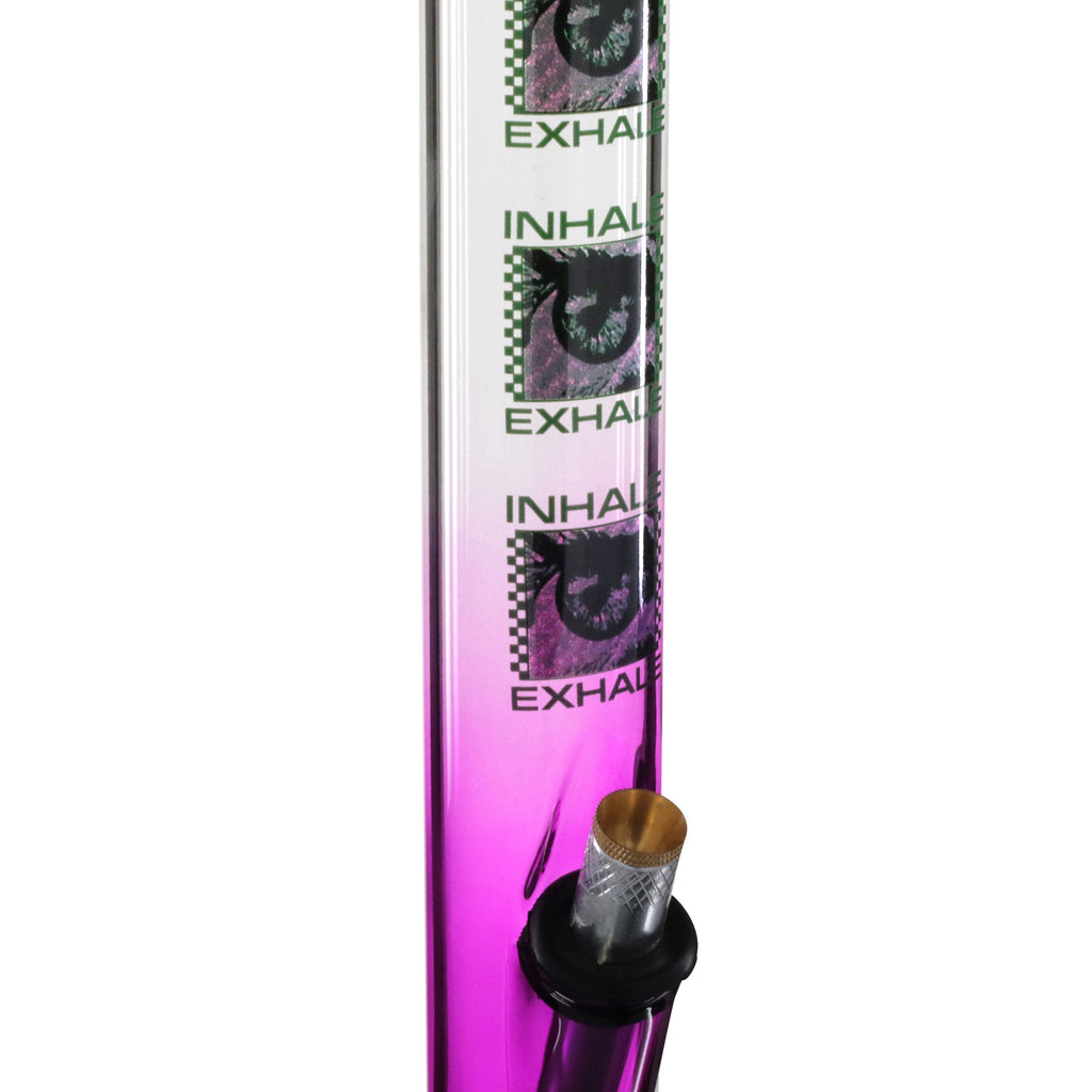 Large Tube 33cm Glass Bong - Purple Fade Inhale/Exhale artwork close up