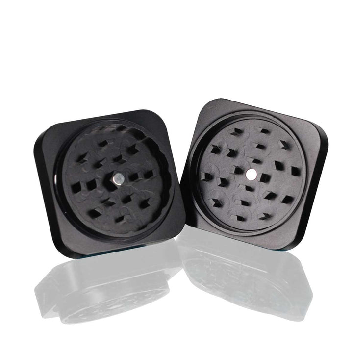 Square Stainless Steel Metal Herb Grinder - Black open